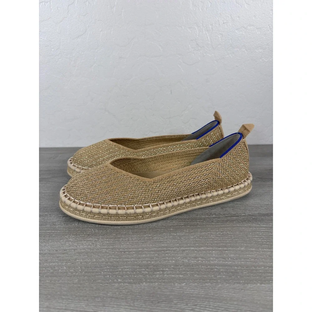 Rothys The Espadrille Gold Metallic Shimmer Knit Slip On Flats Womens 7.5